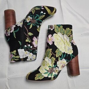 Sole Society Mulholland Green Embroidery Floral Ankle Boot Chunky Heel Women 5.5